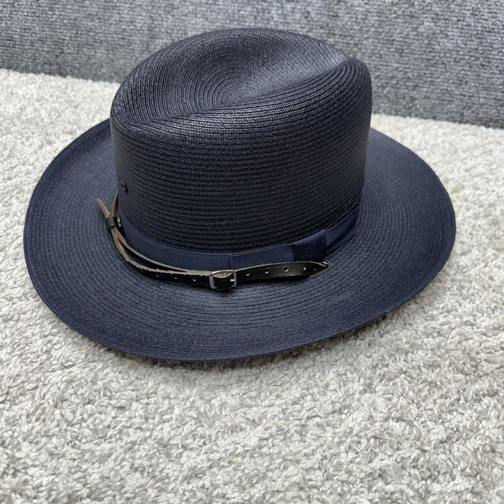 Stratton self forming trooper hat straw navy‎ blue size 7-1/8 (style 42)